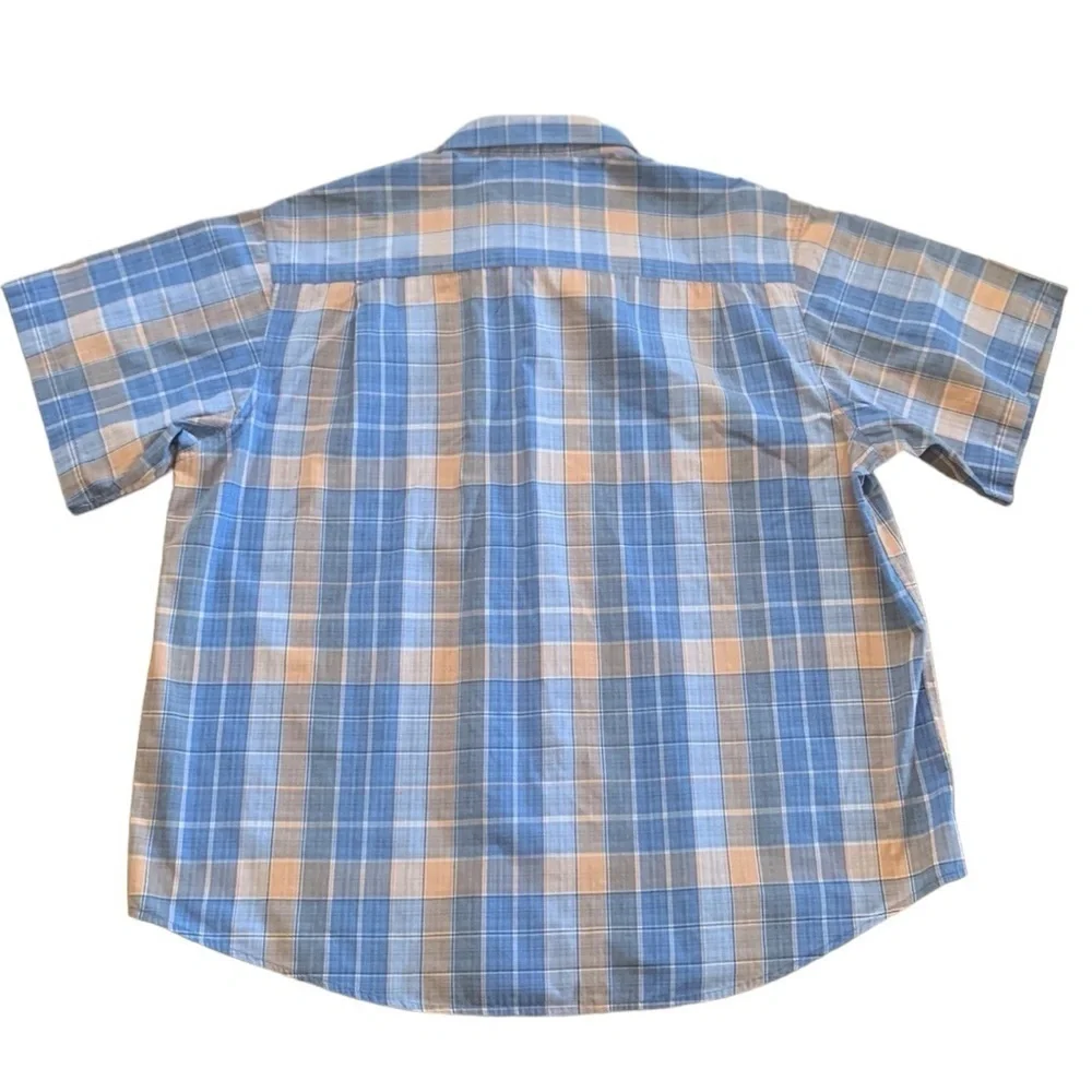 Haggar Blue Orange Plaid Short Sleeve Button‎ Down Shirt with Pocket Size XXL